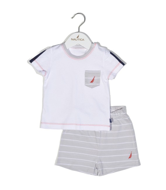 NAUTICA Des.15 ΣΕΤ T-SHIRT & SHORTS JERSEY ORGANIC ΓΚΡΙ ΡΙΓΕ 68cm