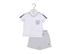 Nautica Des.15 Σετ T-Shirt & Shorts Jersey Organic Γκρι Ριγέ 68cm