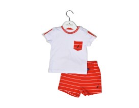 Nautica Des.16 Σετ T-Shirt & Shorts Jersey Organic Κόκκινο Ριγέ 68cm