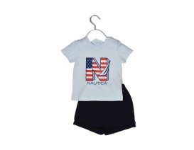 Nautica Des.11 Σετ T-Shirt & Shorts Jersey Light Blue / Navy 68cm 3-6 μηνών