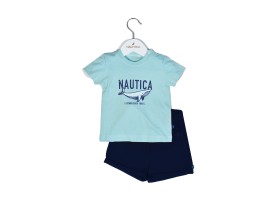 Nautica Des.13 Σετ T-Shirt & Shorts Jersey Mint/Navy 68cm 3-6 μηνών