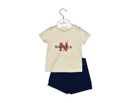 Nautica Des.14 Σετ T-Shirt & Shorts Jersey Beige/Navy 68cm 3-6 μηνών