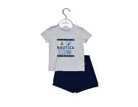 Nautica Des.15 Σετ T-Shirt & Shorts Jersey Grey/Navy 68cm 3-6 μηνών