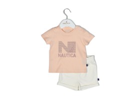 Nautica Des.16 Σετ T-Shirt & Shorts Jersey Salmon/Ecru 68cm 3-6 μηνών