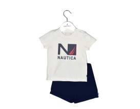 Nautica Des.17 Σετ T-Shirt & Shorts Jersey Ecru/Navy 68cm 3-6 μηνών