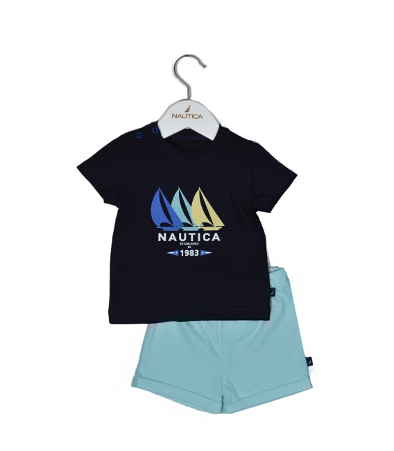 NAUTICA Des.18 ΣΕΤ T-SHIRT & SHORTS JERSEY 68cm NAVY / MINT