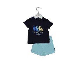 Nautica Des.18 Σετ T-Shirt & Shorts Jersey Navy/Mint 68cm 3-6 μηνών