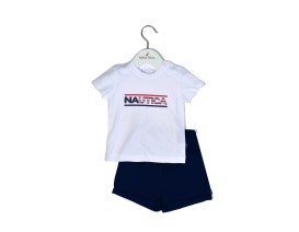 Nautica Des.10 Σετ T-Shirt & Shorts Jersey White/Navy 74cm 6-9 μηνών