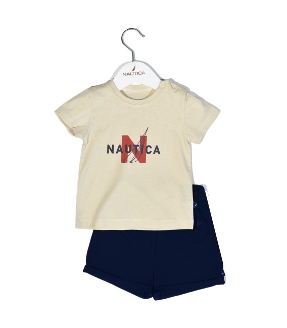 NAUTICA Des.14 ΣΕΤ T-SHIRT & SHORTS JERSEY 68cm BEIGE / NAVY