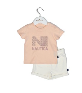 Nautica Des.16 Σετ T-Shirt & Shorts Jersey Salmon/Ecru 74cm 6-9 μηνών