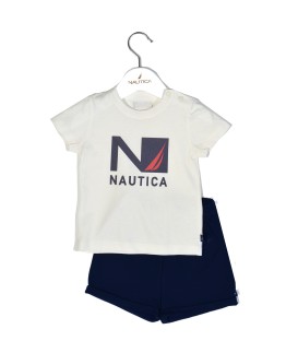 Nautica Des.17 Σετ T-Shirt & Shorts Jersey Ecru/Navy 74cm 6-9 μηνών