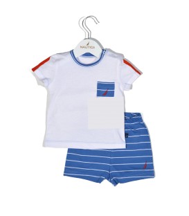 NAUTICA Des.11 ΣΕΤ T-SHIRT & SHORTS JERSEY ORGANIC ΜΠΛΕ ΡΙΓΕ 68cm