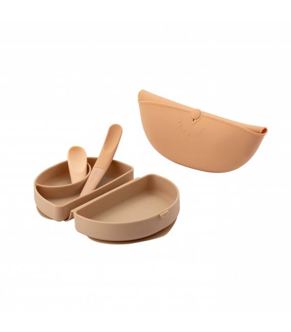 Miniware Des.14 Σετ Φαγητού Σιλικόνης (Σαλιάρα,Κουτάλι,Αναδιπλούμενο Πιάτο) Καραμέλα