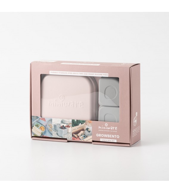 Miniware Des.12 Δοχείο φαγητού Inox Ροζ 15x15cm με 2 αποθηκευτικά δοχεία σιλικόνης